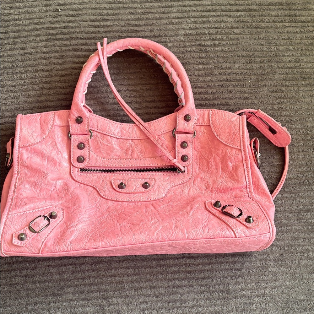 Pink Leather Satchel Handbag